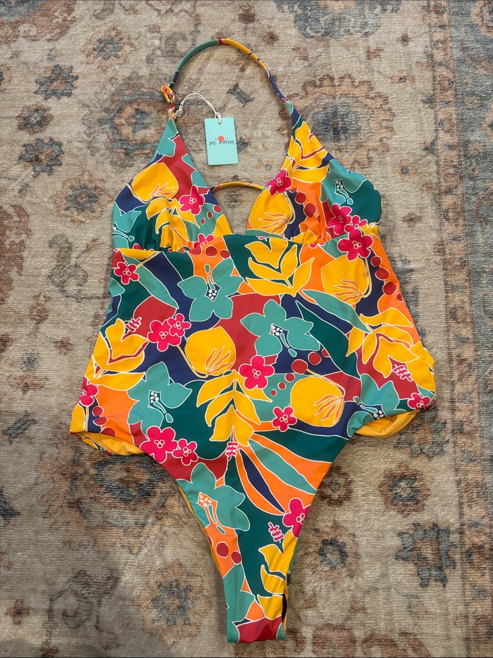 Mossimo Supply Co. Yellow & Multicolor Floral Halter One-Piece